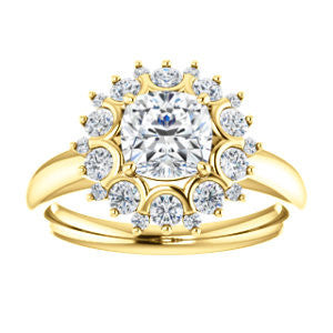 CZ Wedding Set, featuring The BettyJo engagement ring (Customizable Cushion Cut featuring Cluster Accent Bouquet)