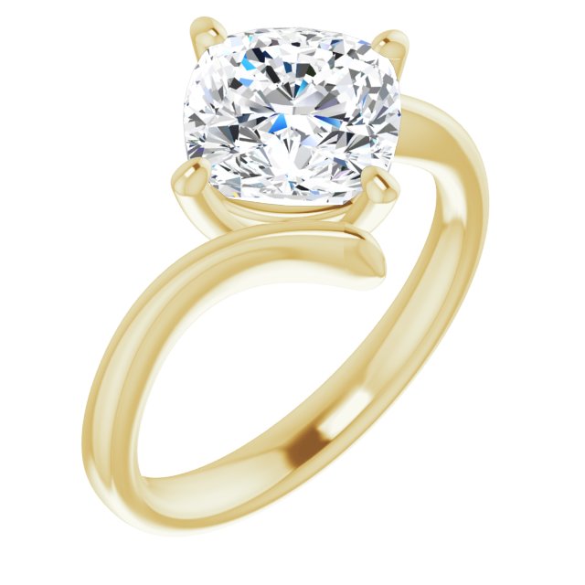 10K Yellow Gold Customizable Cushion Cut Solitaire with Thin, Bypass-style Band