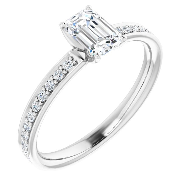 10K White Gold Customizable Classic Prong-set Emerald/Radiant Cut Design with Shared Prong Band