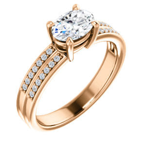 Cubic Zirconia Engagement Ring- The Lyla Ann (Customizable Oval Cut Design with Wide Double-Pavé Band)