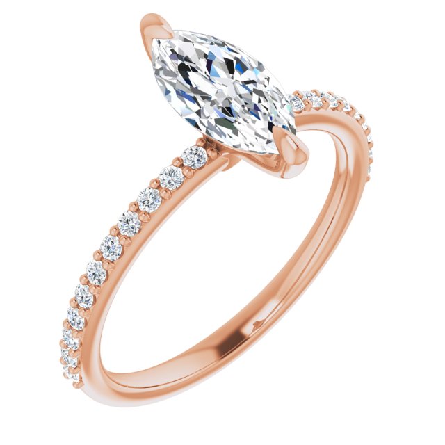10K Rose Gold Customizable Marquise Cut Style with Delicate Pavé Band