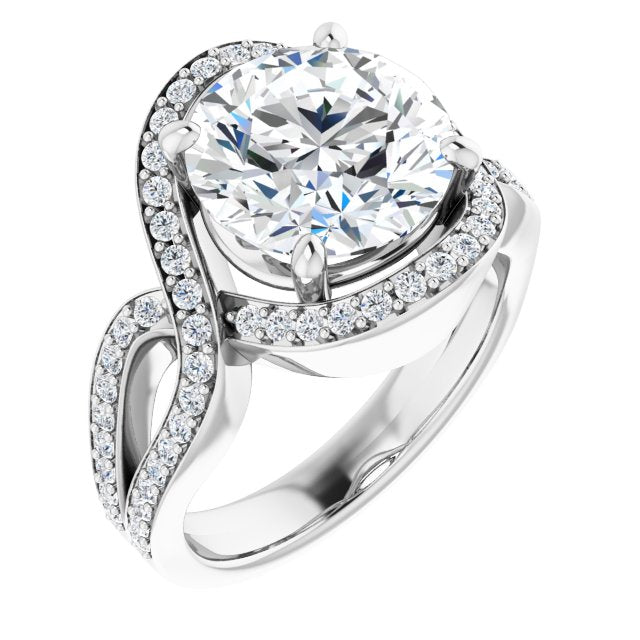 10K White Gold Customizable Round Cut Center with Infinity-inspired Split Shared Prong Band and Bypass Halo