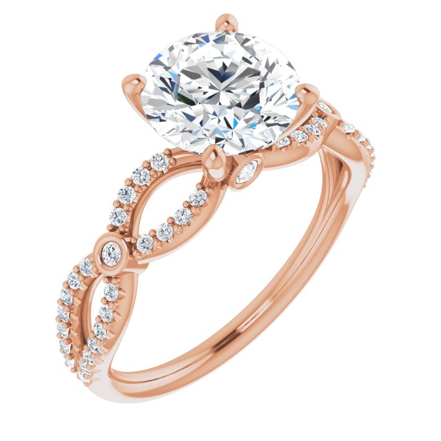 Cubic Zirconia Engagement Ring- The Aashi (Customizable Round Cut Design with Infinity-inspired Split Pavé Band and Bezel Peekaboo Accents)