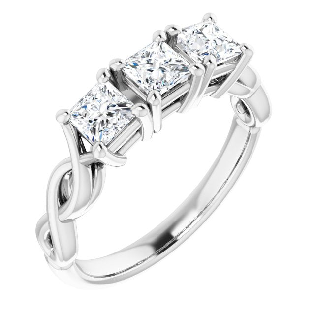 Cubic Zirconia Engagement Ring- The Maria José (Customizable Triple Princess/Square Cut Design with Twisting Infinity Split Band)