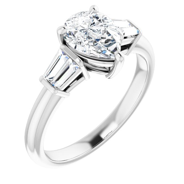 10K White Gold Customizable 5-stone Pear Cut Style with Quad Tapered Baguettes