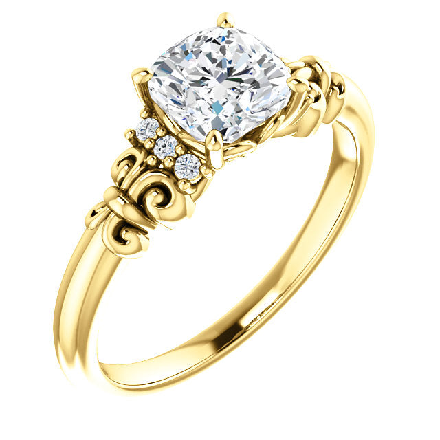 10K Yellow Gold Customizable 7-stone Cushion Cut Design with Vertical Round-Channel Accents