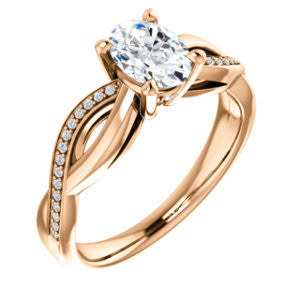 Cubic Zirconia Engagement Ring- The Louisa (Customizable Oval Cut Design with Twisting Split Pavé Band and Underhalo Accents)
