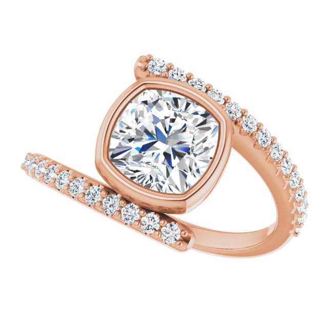 Cubic Zirconia Engagement Ring- The Pocahontas (Customizable Bezel-set Cushion Cut Design with Bypass Pavé Band)