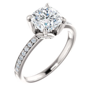 Cubic Zirconia Engagement Ring- The Sandy (Customizable Prong-Accented Cushion Cut Style with Thin Pavé Band)