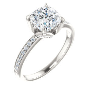 Cubic Zirconia Engagement Ring- The Sandy (Customizable Prong-Accented Cushion Cut Style with Thin Pavé Band)