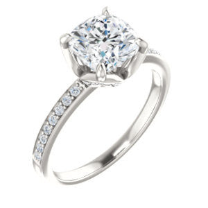 CZ Wedding Set, featuring The Sandy engagement ring (Customizable Prong-Accented Cushion Cut Style with Thin Pavé Band)