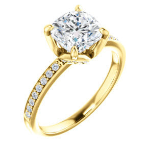 Cubic Zirconia Engagement Ring- The Sandy (Customizable Prong-Accented Cushion Cut Style with Thin Pavé Band)