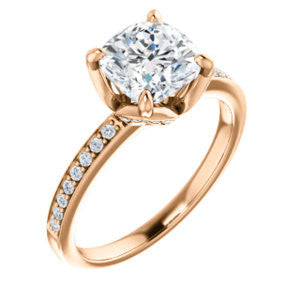 Cubic Zirconia Engagement Ring- The Sandy (Customizable Prong-Accented Cushion Cut Style with Thin Pavé Band)