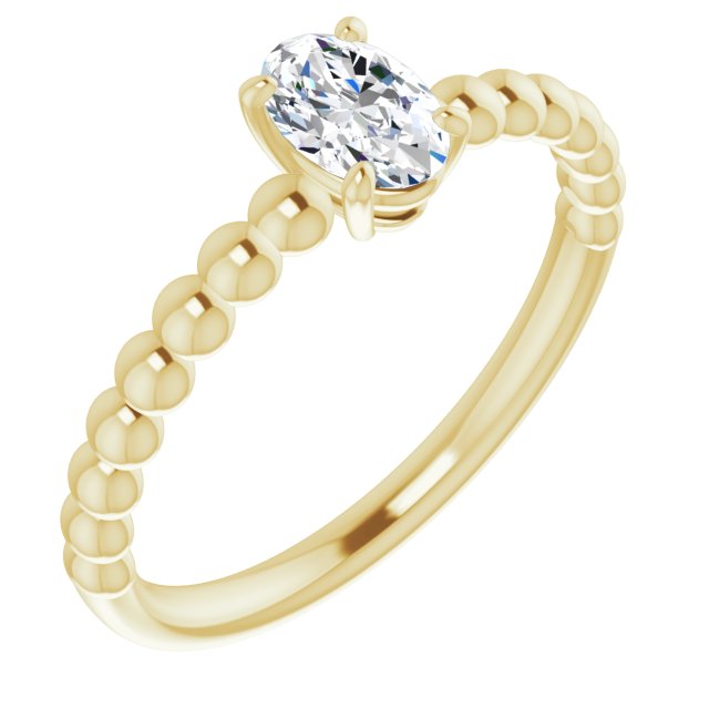 10K Yellow Gold Customizable [[Cut] Cut Solitaire with Thin Beaded-Bubble Band