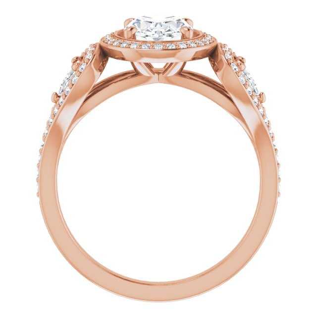 Cubic Zirconia Engagement Ring- The Cordelia (Customizable Cathedral-set Oval Cut Design with 2 Trillion Cut Accents, Halo and Split-Shared Prong Band)