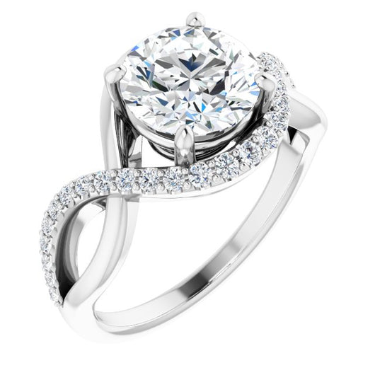 Platinum Customizable Round Cut Design with Semi-Accented Twisting Infinity Bypass Split Band and Half-Halo