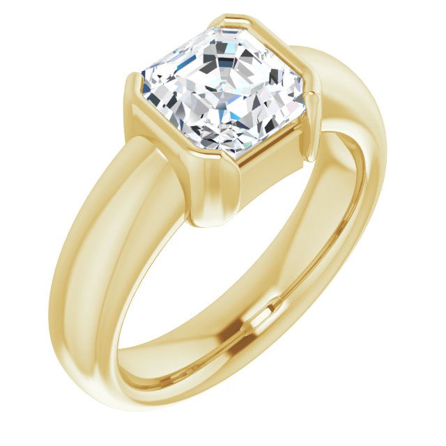 Cubic Zirconia Engagement Ring- The Charlotte (Customizable Bezel-set Asscher Cut Solitaire with Thick Band)