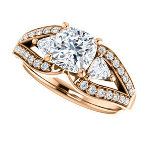 CZ Wedding Set, featuring The Karen engagement ring (Customizable Enhanced 3-stone Design with Cushion Cut Center, Dual Trillion Accents and Wide Pavé-Split Band)