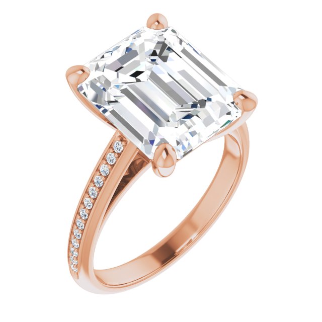 10K Rose Gold Customizable Cathedral-set Emerald/Radiant Cut Style with Shared Prong Band
