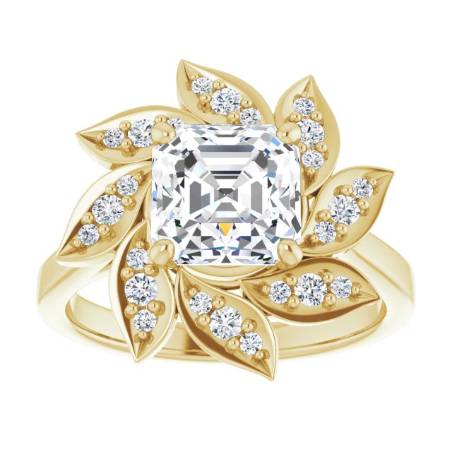 Cubic Zirconia Engagement Ring- The Xiùying (Customizable Asscher Cut Design with Artisan Floral Halo)