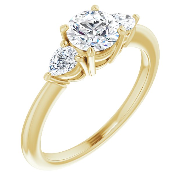 10K Yellow Gold Customizable 3-stone Round Style with Pear Accents