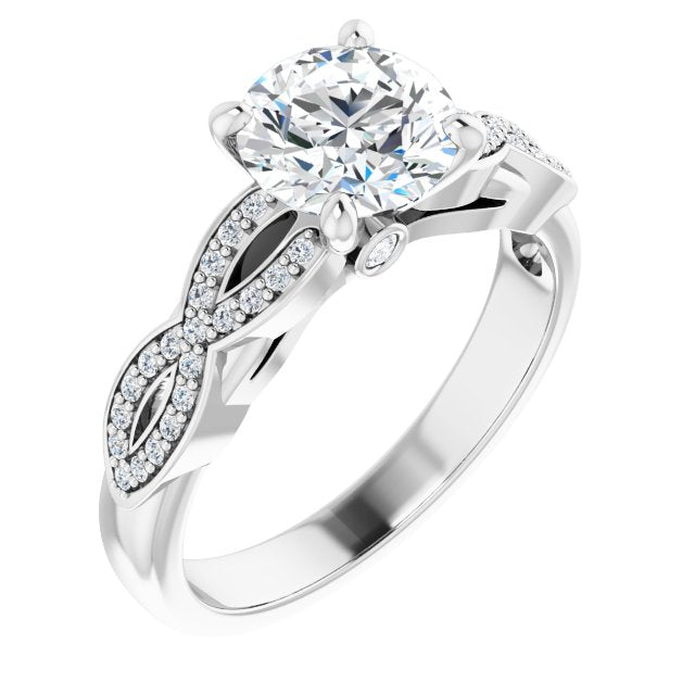 10K White Gold Customizable Round Cut Design featuring Infinity Pavé Band and Round-Bezel Peekaboos