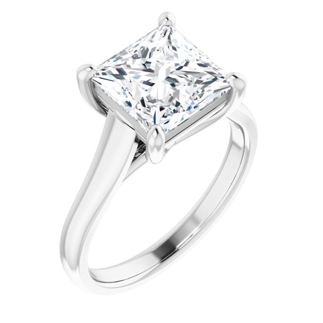 10K White Gold Customizable Princess/Square Cut Cathedral-Prong Solitaire with Decorative X Trellis