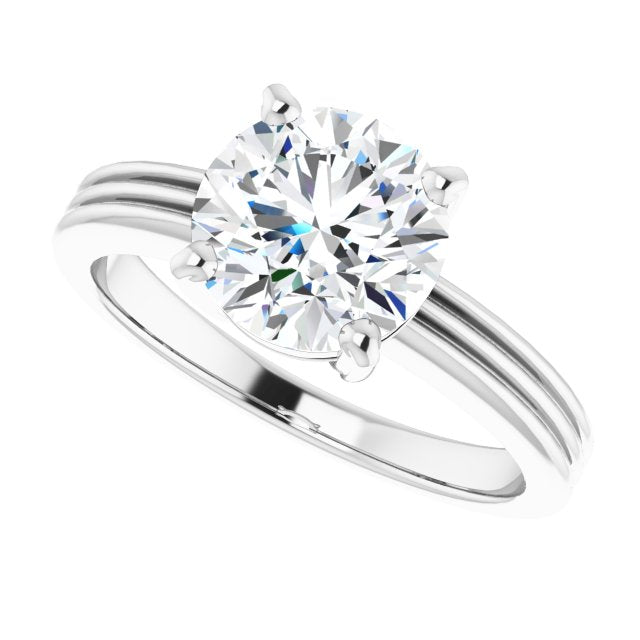Cubic Zirconia Engagement Ring- The Davina (Customizable Round Cut Solitaire with Double-Grooved Band)