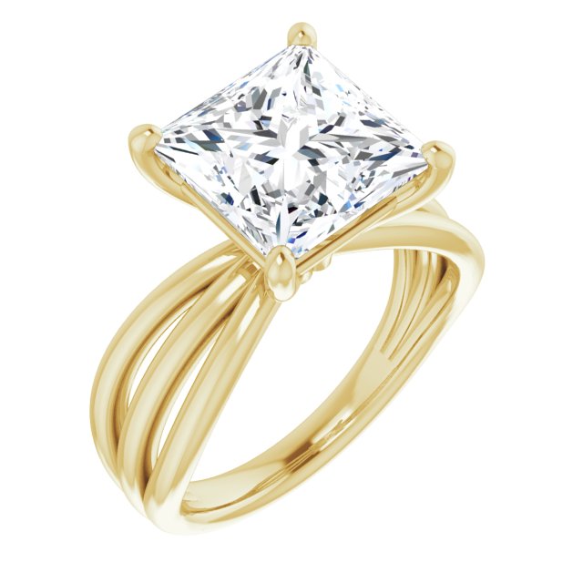 10K Yellow Gold Customizable Princess/Square Cut Solitaire Design with Wide, Ribboned Split-band