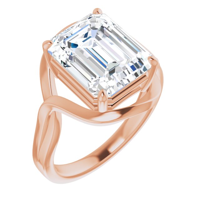 10K Rose Gold Customizable Emerald/Radiant Cut Hurricane-inspired Bypass Solitaire