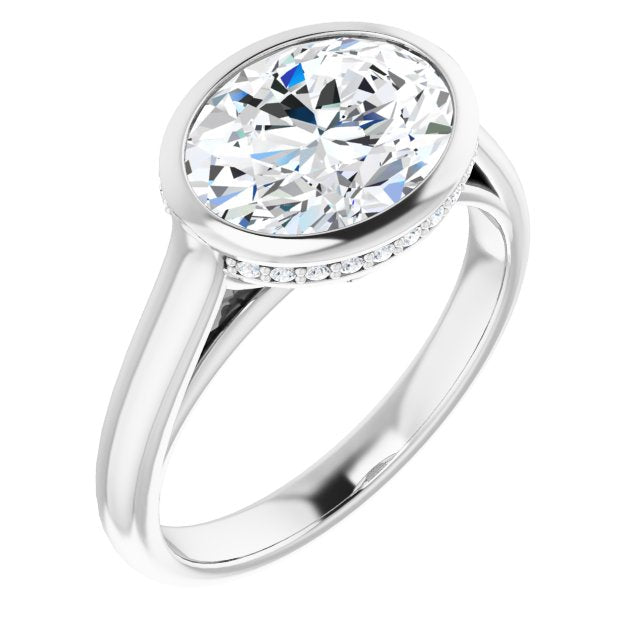 10K White Gold Customizable Oval Cut Semi-Solitaire with Under-Halo and Peekaboo Cluster
