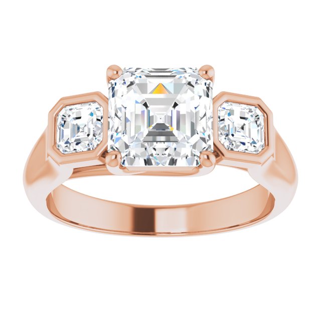 Cubic Zirconia Engagement Ring- The Alana Marie (Customizable 3-stone Cathedral Asscher Cut Design with Twin Asscher Cut Side Stones)