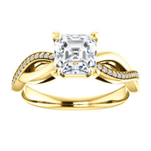 Cubic Zirconia Engagement Ring- The Louisa (Customizable Asscher Cut Design with Twisting Split Pavé Band and Underhalo Accents)