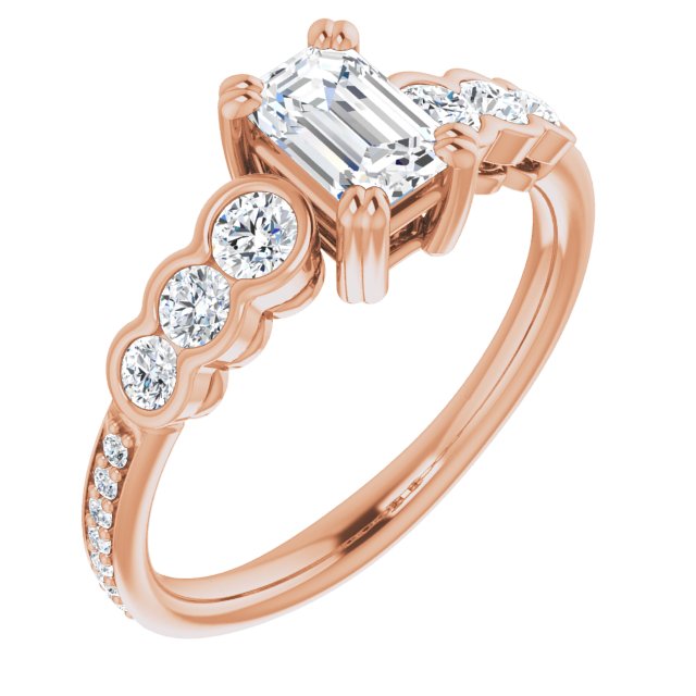 10K Rose Gold Customizable Emerald/Radiant Cut 7-stone Style Enhanced with Bezel Accents and Shared Prong Band