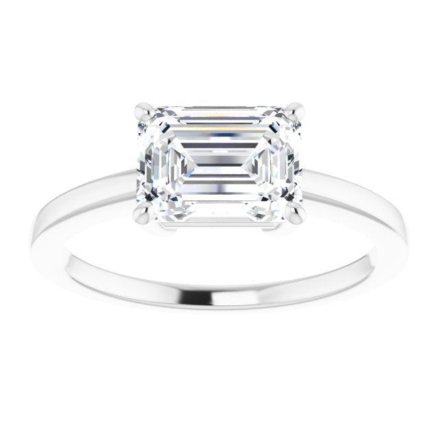 Cubic Zirconia Engagement Ring- The Avril (Customizable Bowl-Prongs Emerald Cut Solitaire with Thin Band)