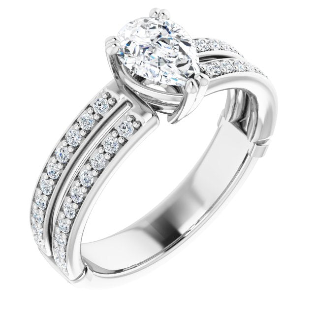 14K White Gold Customizable Pear Cut Design featuring Split Band with Accents