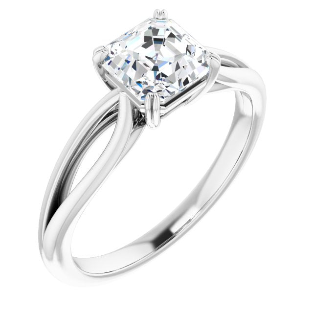 10K White Gold Customizable Asscher Cut Solitaire with Wide-Split Band