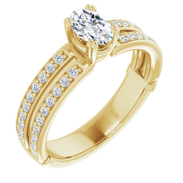 10K Yellow Gold Customizable Oval Cut Design featuring Split Band with Accents