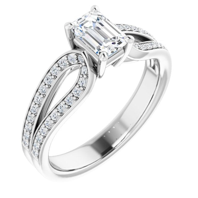 10K White Gold Customizable Emerald/Radiant Cut Design featuring Shared Prong Split-band