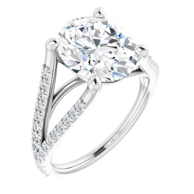 10K White Gold Customizable Cathedral-raised Oval Cut Center with Exquisite Accented Split-band