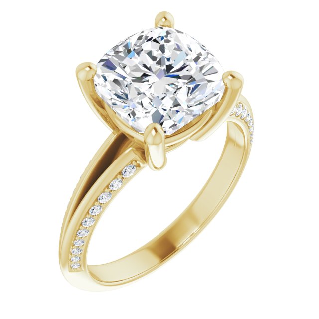 10K Yellow Gold Customizable Cushion Cut Center with 4-sided-Accents Knife-Edged Split-Band