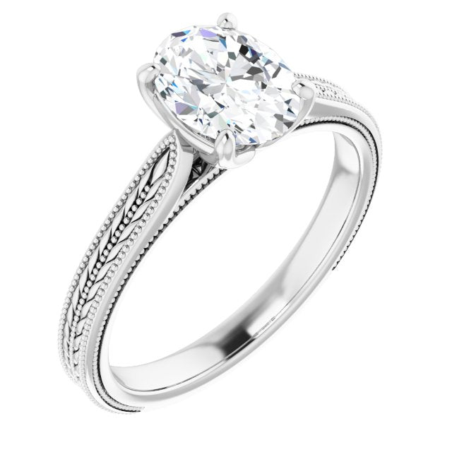 Cubic Zirconia Engagement Ring- The Dulcia (Customizable Oval Cut Solitaire with Wheat-inspired Band)