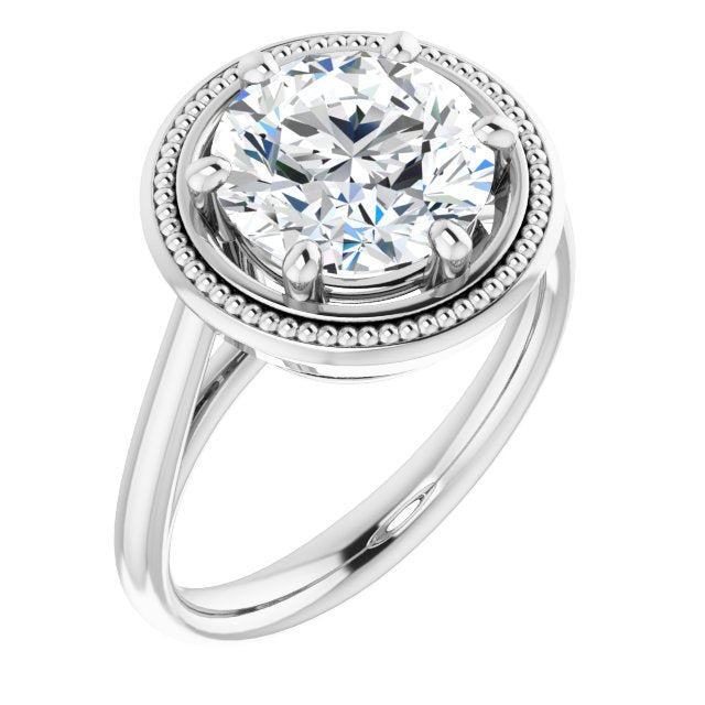 Platinum Customizable Round Cut Solitaire with Metallic Drops Halo Lookalike