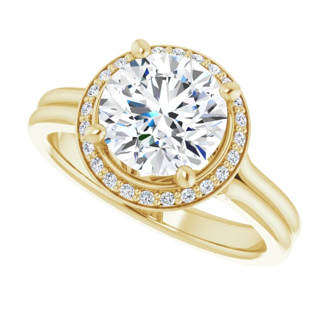 Cubic Zirconia Engagement Ring- The Ivory (Customizable Cathedral-set Round Cut Design with Split-band & Halo Accents)