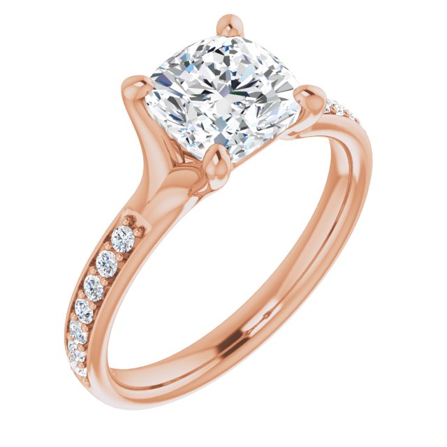 Cubic Zirconia Engagement Ring- The Faride (Customizable Heavy Prong-Set Cushion Cut Style with Round Cut Band Accents)
