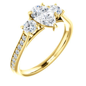 CZ Wedding Set, featuring The Tess engagement ring (Customizable Pear Cut Trellis-Enhanced Bridge Setting with Semi-Pavé Band)