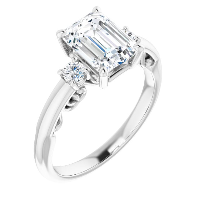 Cubic Zirconia Engagement Ring- The Danika (Customizable Radiant Cut 3-stone Style featuring Heart-Motif Band Enhancement)