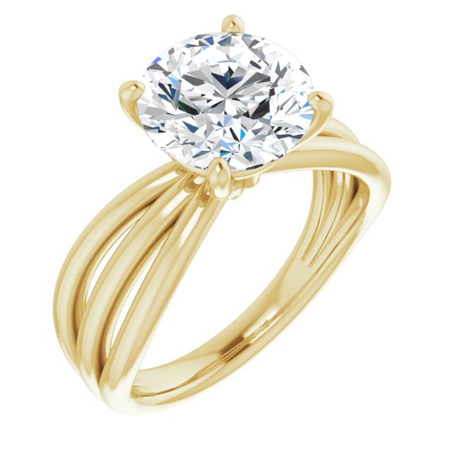 10K Yellow Gold Customizable Round Cut Solitaire Design with Wide, Ribboned Split-band