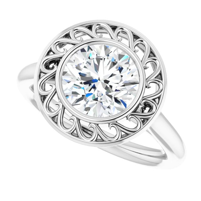 Cubic Zirconia Engagement Ring- The Addie (Customizable Cathedral-Bezel Style Round Cut Solitaire with Flowery Filigree)