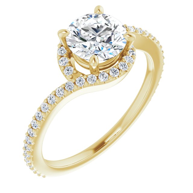10K Yellow Gold Customizable Artisan Round Cut Design with Thin, Accented Bypass Band